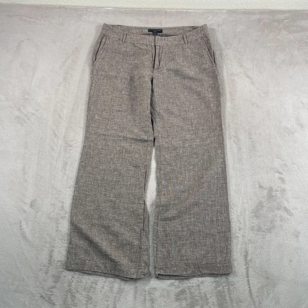 Banana Republic Wide Leg Trouser Pants Women 12P‎ Petite Brown Linen Blend